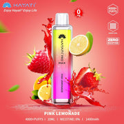 Hayati Pro Max vape device with pink lemonade flavor on a colorful background